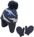 jerague Hat and Gloves for Toddler Boys Girls Baby Kids Winter Knit Earflap Beanie Warm Fleece Cap