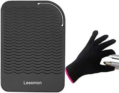 Flat Iron Travel Mat, Curling Iron Counter Protector with Heat Resistant Glove for Curling Irons, Hair Straightener, Flat Irons and Hair Styling Tools, 9” x 6.5”, Black by Lessmon