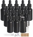 BEGIKET 12PCS 1 Ounce Essential Oil Dropper Bottle,Tincture Bottle with Dropper, 30ML Black Frosted Glass Bottle Set with 2 Plastic Pipettes,2 Plastic Funnels and 12 labels