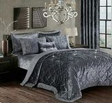 Luxury 3 Piece Quilted Bedspread Comforter Coverlet Crushed Velvet Quilt Throw Bedding Set with Oxford Pillow Shams (Grey, King)