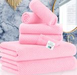 Pink Towels for Bathroom - 100% Cotton, Soft, Quick Dry, Lightweight, Towel Set of 6, 2 Large Bath 30" x 56", 2 Hand 18" x 28", 2 Washcloths 13" x 13", Luxury Towel Gift Set