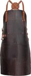 Leather Apron- Full Grain Cow Leather with Comfortable Crossback Leather Straps. Ideal as Barbecue, Chef or Woodworking Apron- 2 Pockets, Front Straps to Hold Tools- Adjustable to Fit Men and Women