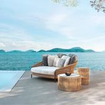 DEVOKO Outdoor Patio Rope Daybed With Center and Side Tables, Sun Lounger for Swimming Pool, Garden (Beige and Off-White, 1 Seater) Fabric