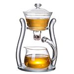 RORA Resistant Glass Tea Set Coffee Set Magnetic Water Diversion Rotating Cover Bowl Semi Automatic Tea Maker Lazy Teapot Kungfu Tea Set Coffee Set (Single, Crystal)