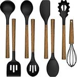 Silicone Cooking Utensils Kitchen Utensil Set - Umite Chef 9 PCS 446°F Heat Resistant Kitchen Gadgets Tools Set with Wooden Handles for Nonstick Cookware (BPA Free, Black)