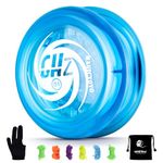 YOSTAR Yoyo Kids D1 Crystal Blue, Auto Return Trick Yoyo for Kids and Beginners, Responsive Yoyo Professional Plastic Yoyo, 2A Looping Stunt Yoyo Ball, with 6 Yoyo Strings + Yo Yo Glove + Yoyo Bag