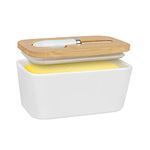 Large Butter Dish, Airtight Butter Keeper Butter Container, Porcelain Butter Keeper Container with Seal Ring 650ml White