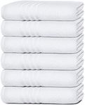 White Classic Wealuxe Cotton Bath Towels - 61x127 CM - Lightweight Soft and Absorbent Gym Pool Towel - 6 Pack - White