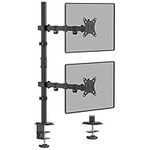 WORLDLIFT Dual Monitor Stand- Vertical Stack Monitor Desk Mount for Two Screens Up to 32 Inch Height Adjustable Screen Supports with Swivel, Tilt, Rotation, C-Clamp and Grommet Bases