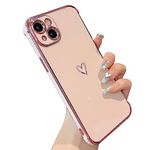 ZTOFERA Compatible with iPhone 14 Case for Girls Women, Flexible Silicone Protective Phone Case with Cute Love Heart Pattern Gold Edging Shockproof Bumper Cover for iPhone 14, Pink