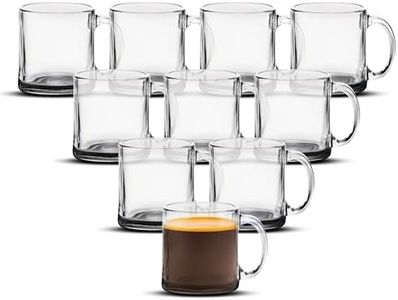 Libbey Clear Glass Coffee Mugs 13 oz. Set of 10, Bulk Pack - Perfect for Coffee, Tea, Espresso, Hot Cocoa, Other Beverages - Black