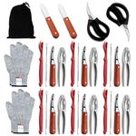 Pleafind 33-Pieces Seafood Tools Set Includes 6 Crab Crackers, 6 Lobster Shellers, 6 Crab Leg Forks, 6 Shrimp Deveining Tools, 2 Pairs of Gloves, 2 Oyster Knifes, 2 Seafood Scissors & 1 Storage Bag