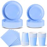 Nkaiso Sky Blue Party Tableware, 96 Pieces Colorful Party Supplies Set Solid Color Paper Plates Cups and Napkins for Birthday Party Supplies