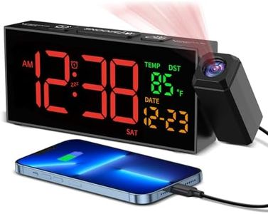 Netzu Projection Clock for Bedroom Ceiling, Alarm Clocks with 180° Rotatable Projector, Date Temperature and Weekday, Manual DST, 5 Brightness, 10 Ringtones, 4 Volumes and Snooze