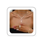 Reaky Bridal Jewelry Sets Rhinestone Necklace 5 Pcs Silver Bride Necklaces Jewelry Wedding Accessories for Women (Gold)