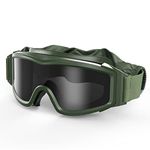 XaegisTac Airsoft Anti fog Goggles Adjustable Military Tactical Glasses with Interchangeable Lenses,Ballistic Goggles for Shooting Hunting（Green）