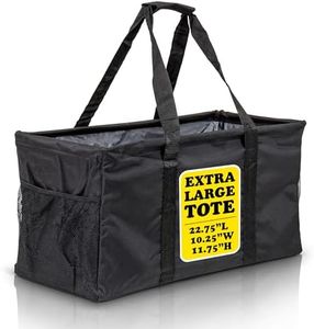 Lucazzi Extra Large Utility Tote Bag - Oversized Collapsible Reusable Wire Frame Rectangular Canvas Basket With Two Exterior Pockets For Beach, Pool, Laundry, Car Trunk, Storage - Black