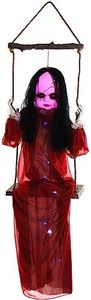 Haunted Hill Farm's Giggling Zombie Girl on a Swing Halloween Prop with Colorful Light-Up Body and Eyes for Scary Hanging Halloween Decoration, Creepy Fright Props, Perfect for Tree, Porch, or Ceiling