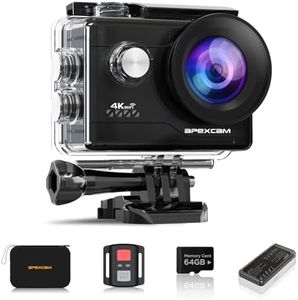 Apexcam M80Air mit 64G Karte Action Cam 4K60FPS 64MP WiFi Sportskamera Unterwasserkamera 40m Wasserdicht EIS Stabilisierung 8X Zoom 2.4G Fernbedienung 2x1350mAh Akkus mit Zubehör-Set