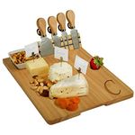 Personalized Monogrammed Laser Engraved Hardwood Board for Cheese & Appetizers - Includes 4 Cheese Knives, Cheese Markers & Ceramic Dish - Designed by Picnic at Ascot in California