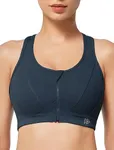 Yvette Zip Front Sports Bra - High Impact Sports Bras for Women Plus Size Workout Fitness Running,Navy