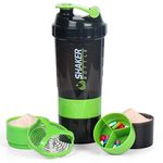 VECH Shaker Bottles for Protein Mixes Workout Shaker Leak Proof Water Bottle Non Slip 3 Layer Protein shaker Bottle with Pill Tray for Storage Protein Powder Shake Bottle 16oz Shake Cup(Green)