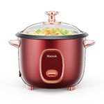 Rice Cooker Small 4 Cups Uncooked (8 Cups Cooked), Small Rice Cooker with Steamer For 1-3 people, Removable Nonstick Pot, One Button&Keep Warm Function, Mini Rice Cooker for Soup Stew Oatmeal Veggie Hot Pot, Red