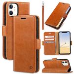 Bizzib for iPhone 11 Case Leather Wallet with Card Holder[ RFID Blocking] 360 Full Shockproof Protection Magnetic Closure Phone Cover with Card Slots and Wrist Strap for Apple iPhone 11 6.1"-Brown