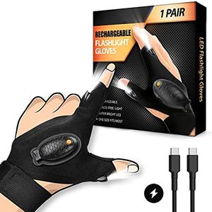 Rechargeable LED Flashlight Gloves Gifts for Men, Unique Birthday Gifts Valentines Day Gifts for Him Dad Husband, Lighted Gloves with Lights Cool Gadget Tool for Camping Fishing Car Repairing