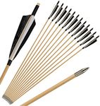 ZSHJGJR 31" Archery Traditional Wooden Arrows Hunting Arrows Target Practice Arrows Wood Arrow Shaft with 5" Turkey Feather for Longbow Recurve Traditional Bow 6/12pcs (Black, 12)