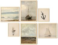 EXCOOL CLUB Vintage Coastal Art Wall Decor - Antique Beach Wall Art Poster, Rustic Ocean Prints, Sailboat Pictures Gallery Painting French Country Nautical Landscape for Bedroom (UNFRAMED)