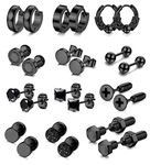 JeryWe 12 Pairs Earrings for Men Black Silver Stainless Steel Earrings Stud Kit for Men Women Fashion Piercing Jewelry Tiny Ball Barbell Screw Studs Cartilage Earrings Cross Dangle Hoop Earrings Set