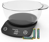 Salter Digital Kitchen Scale - Electronic Food Scale With 1.8L Bowl, Measure Liquids, Add & Weigh Wet & Dry Ingredients, Easy Pour Spout, 5kg/11lbs Capacity, Easy Read LCD Display, Includes Battery