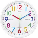 AIRUIFU Learning Clock for Kids-Silent Analog Clock for Bedrooms-Kids Room Decor-12 Inches Colorful Wall Clock Helps Kids Easier to Tell Time