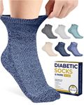 Pembrook Ankle Diabetic Socks for Women & Men | 6 Pairs | Wide Non Binding Socks Quarter Length | Edema Neuropathy Socks, Gray/Charcoal Gray/Dark Blue/Aqua/Tan - 6 Pairs, Large