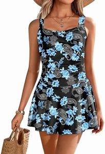 Ekouaer Swim Dress One Piece Bathing Suit Skirted Swimsuits for Women Ruched Retro Swimwear S-XXL