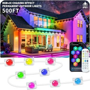 LADIKAKA 500FT Permanent Outdoor Lights RGB+IC, IP67 Waterproof Lighting, Outdoor Lights App Control/Remote with 16 Million Colors, Music Sync for Outdoor Decor, Garden Decor, Holiday, House, Party