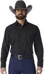 Wrangler Men's Sport Western Two Pocket Long Sleeve Snap Shirt Shirt, Black, S