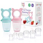 Babi Hapi® Fruit Feeder Dummy – 2Pcs with 6 Teats – Non-BPA Super Soft Silicone Teethers for Babies – Small, Medium and Large Baby Pacifier Feeder – Easy to Clean