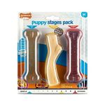 Nylabone Puppy Stages Triple Pack, Gentle Chicken Starter Chew, Graduate Maple Bacon Wood Stick, Graduate Beef Jerky Extreme Bone, Size Medium (1 pack of 3 chew toys)