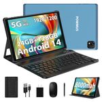 POWMUS Android 14 Tablet 10.1 Inch Tablets, 24 GB RAM,128GB Storage Expand 1TB, 1920 * 1200 IPS LCD Screen, 2.0GHz CPU,8000mAh, 5GWiFi,8+13MP, BT5.0, GPS Tablette PC w Keyboard and Mouse - Blue