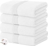 Canadian Linen Premium Bath Towels Set, 4 Pack, 26”x52” 500 GSM, 100% Soft Absorbent Ring Spun Terry Cotton Lightweight Quick Dry Color Towels for Bathroom, Hotel, Spa, Salon, Beach, Pool, Gym, White