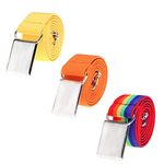 Boy Kids Silver Buckle Belt - Adjustable Elastic Belts for Toddler, 3 Pieces (Yellow/Orange/Rainbow)