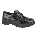 A2Z 4 Kids Girls Faux Leather Brogue School Shoes Lace Up Fastening - SCH Shoes Eton Black 4 UK