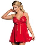 scicent Lingerie Womens Nighties Nightdress Negligees Chemises Slip Set with Underwear Lace Babydoll Girls Pyjama Sleepwear for Lady Red 3X UK 16 18