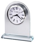 Howard Miller Vesta Table Clock 645-825 – Starphire Crystal Glass, Rounded Silhouette, Black Roman Numerals & Hands, White Dial, Modern Home Décor, Quartz Alarm Movement