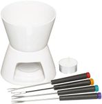 KitchenCraft Chocolate Fondue Set in Gift Box, with Four Stainless Steel Forks and Tealight Candle, Ceramic Bowl and Stand, Ideal for Parties and Dipping Sweets, Fruit or Biscuits, White