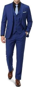 YND Men's Slim Fit 3 Piece Suit, One Button Jacket Vest Pants Set with Tie, Solid Party Wedding Dress Blazer, Tux Waistcoat and Trousers Sapphire