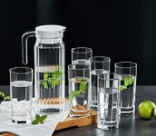 SYANKA Premium Water and Juice Glasses Set of 6 and Jug Set Combo - Glasses 270ML, Jug 1 Liter, Glasses and Jug Set for Dining Table (Transparent)