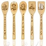 Horror Movie Merchandise Gift Wooden Spoons for Cooking, Bamboo Kitchen Utensils Set 5 Pack for Movie Character Carving Birthday Gifts Scary Decorations Kitchens Holiday Party Room Decor Accessories